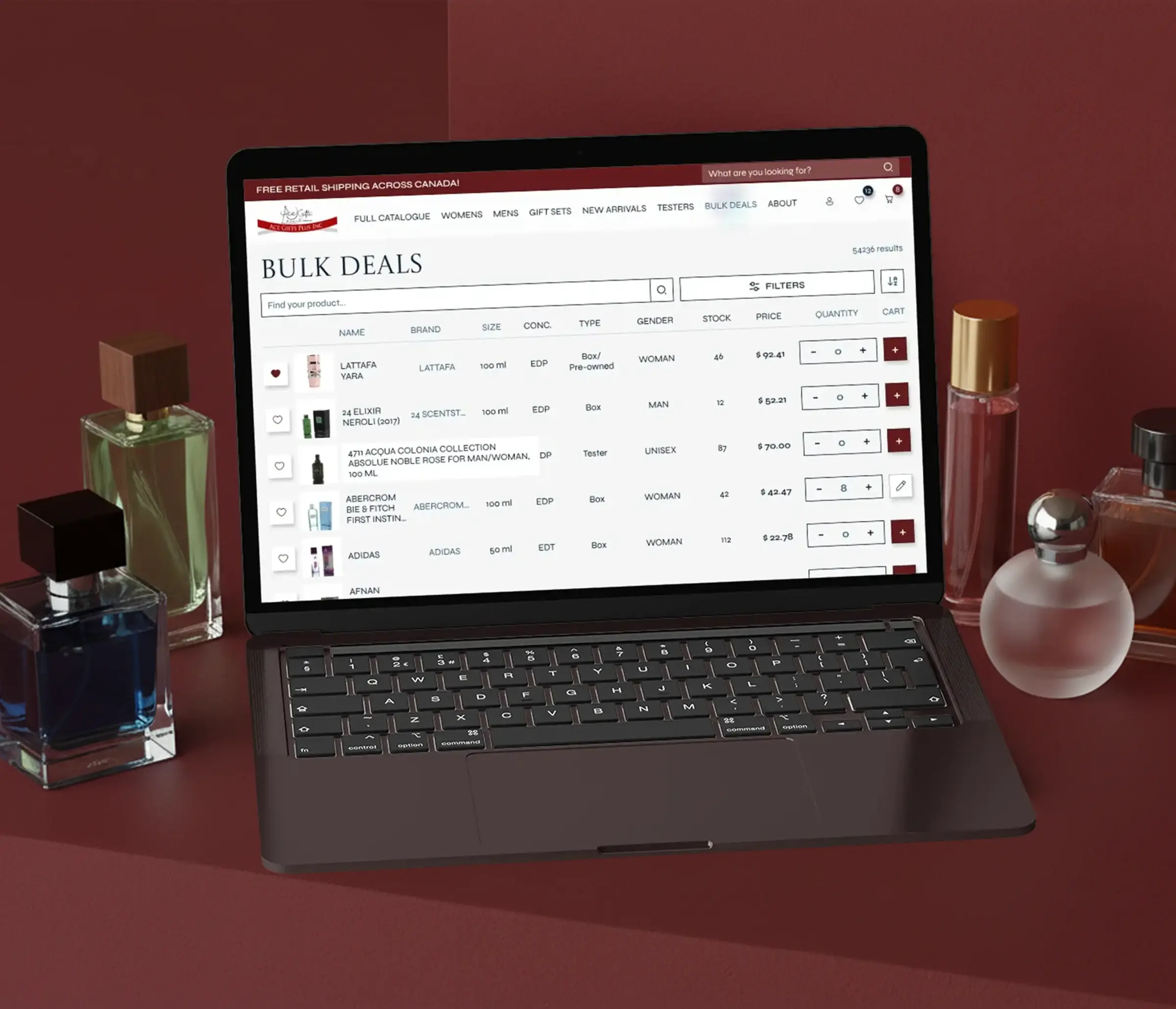 Ace Gifts website displayed on a MacBook