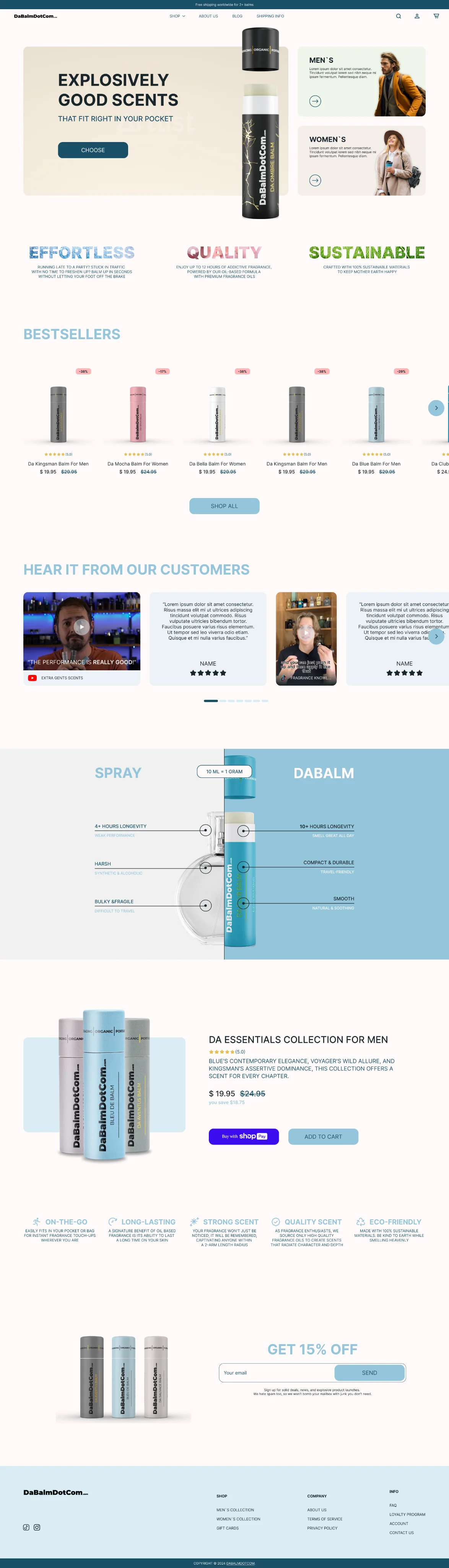 DaBalm website full-page scrolling preview.