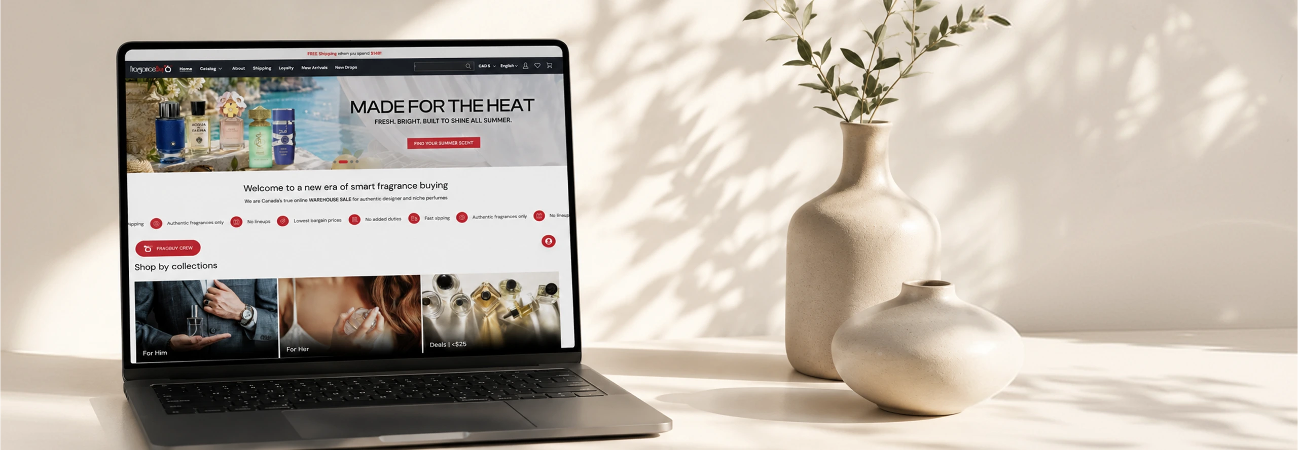 Fragrance Buy storefront displayed on laptop