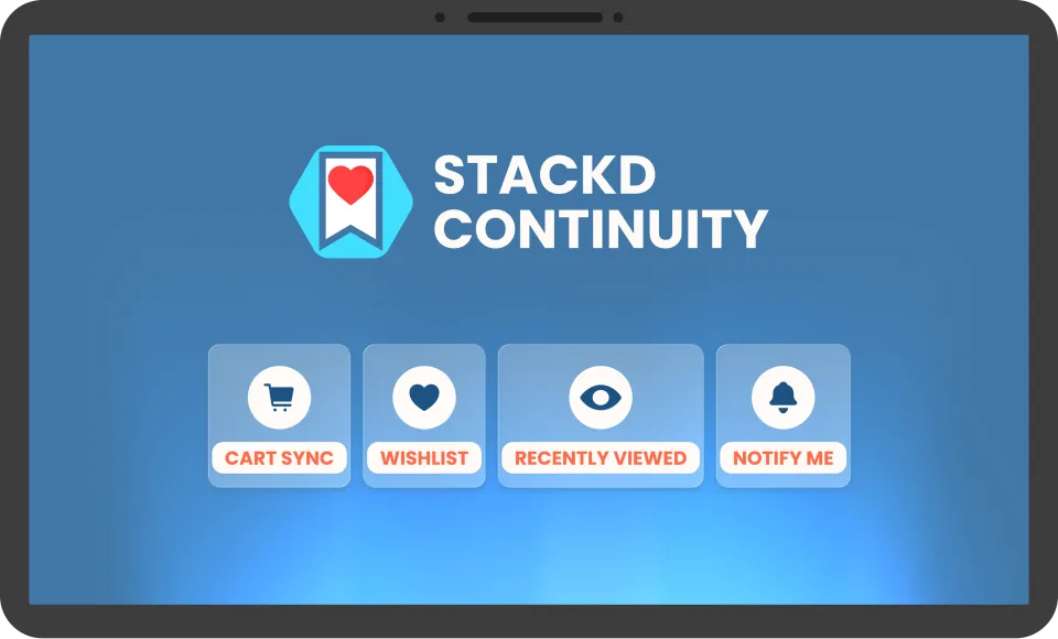 Stackd Continuity dashboard with cart sync, wishlist, recently viewed and notify me modules