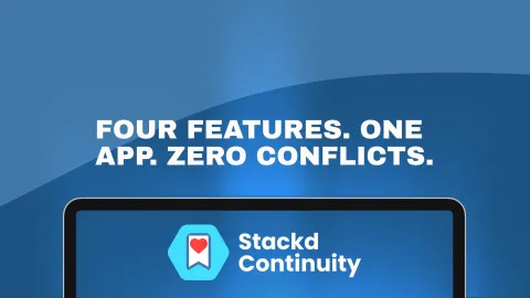 Four features. One app. Zero conflicts. Stackd Continuity on a laptop screen
